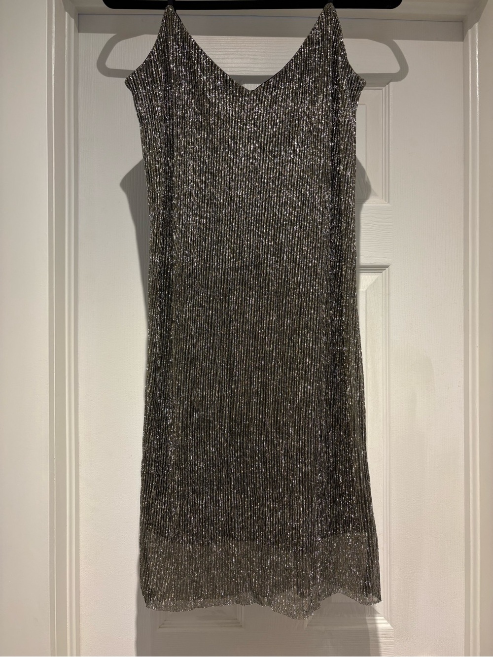 Dex Never Worn Metallic Midi Slip Dress in Silver/Gold
